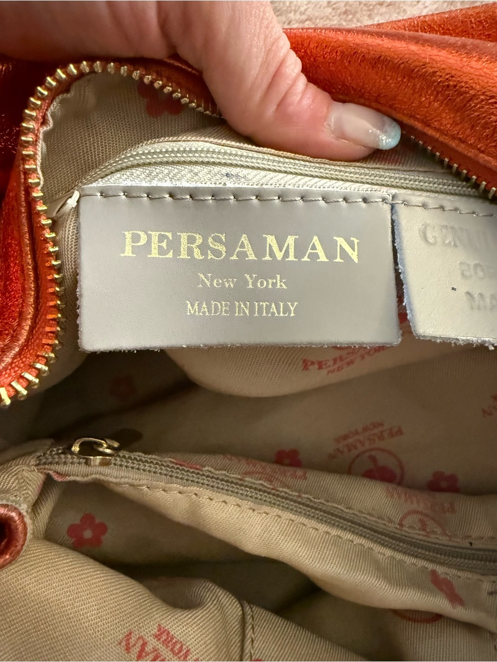 Persaman New York Metallic Orange Satchel with Top Handles - Picture 8 of 9